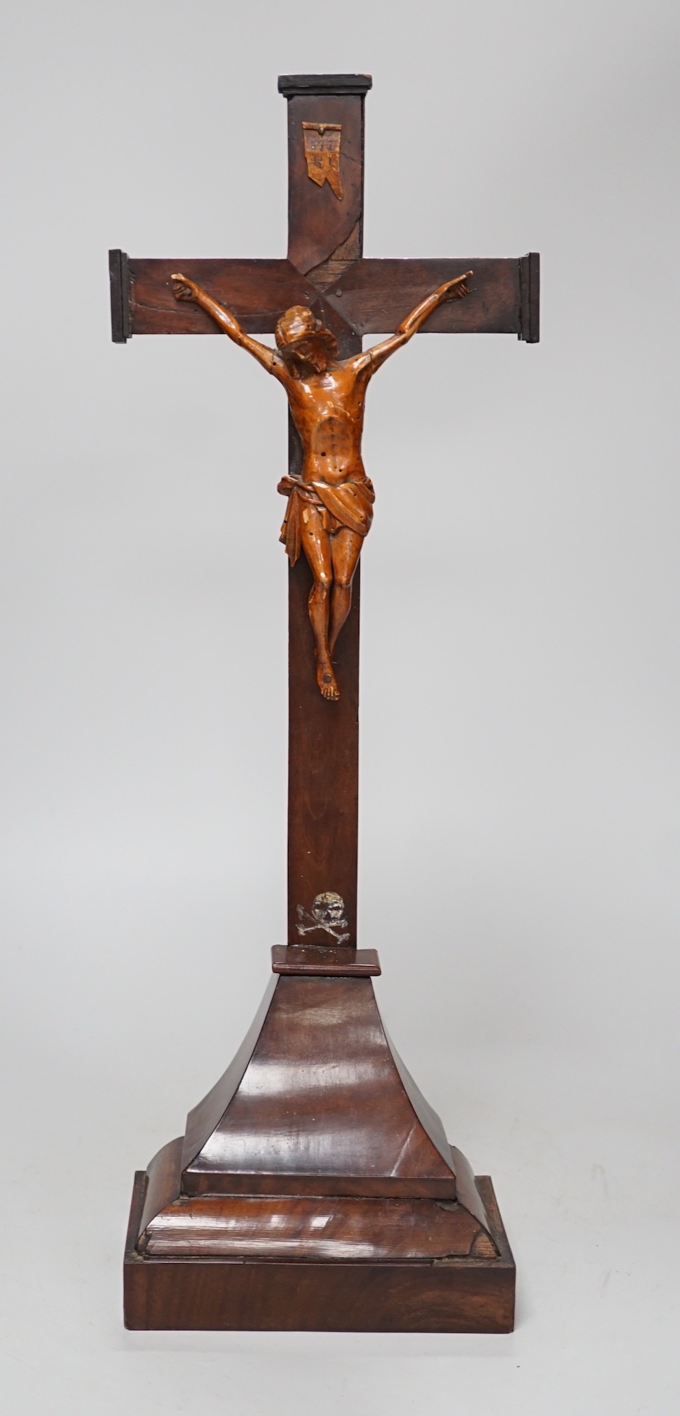 A carved wood Corpus Christi, 49cms high